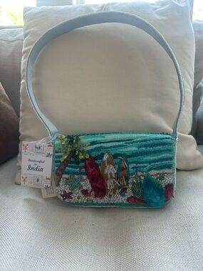 Viral Handcrafted Turquoise Beach Surfboard Beaded Shoulder Bag